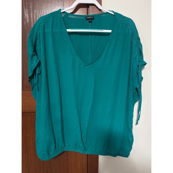 torrid Tops - Torrid Teal Green Ruched Sleeve V Neck Dolman Top Plus Size 1